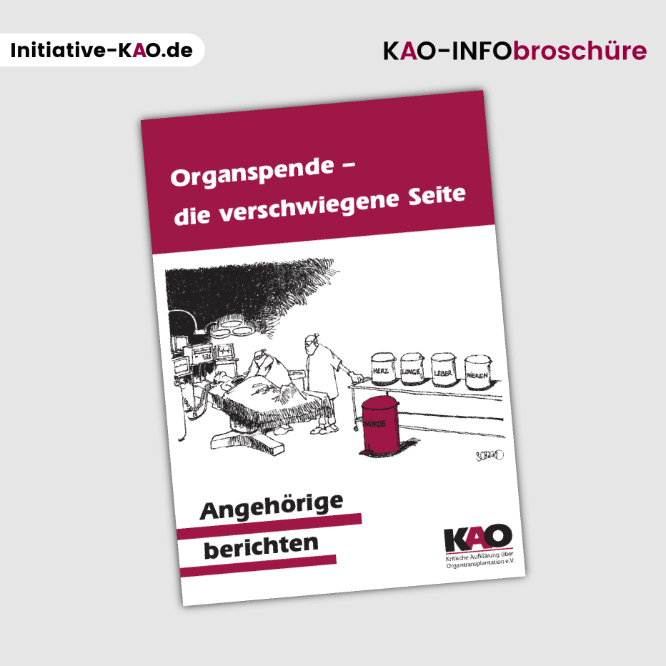 Kostenlose KAO Broschüre "Organspende - die verschwiegene Seite"